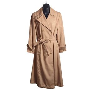 Sears The Fashion Place Women’s Long Trench Coat Light Brown Belt Button Size 14